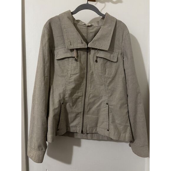 Coldwater Creek Utility Jacket Size10 Beige Pinstripe Zip Cotton Casual Workwear - Picture 3 of 6